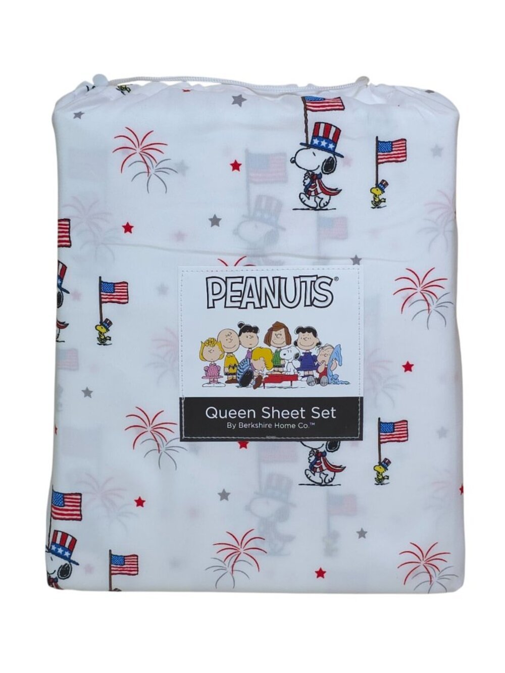 Peanuts 4th of July Queen Sheet Set By Berkshire Snoopy & Woodstock USA Flags